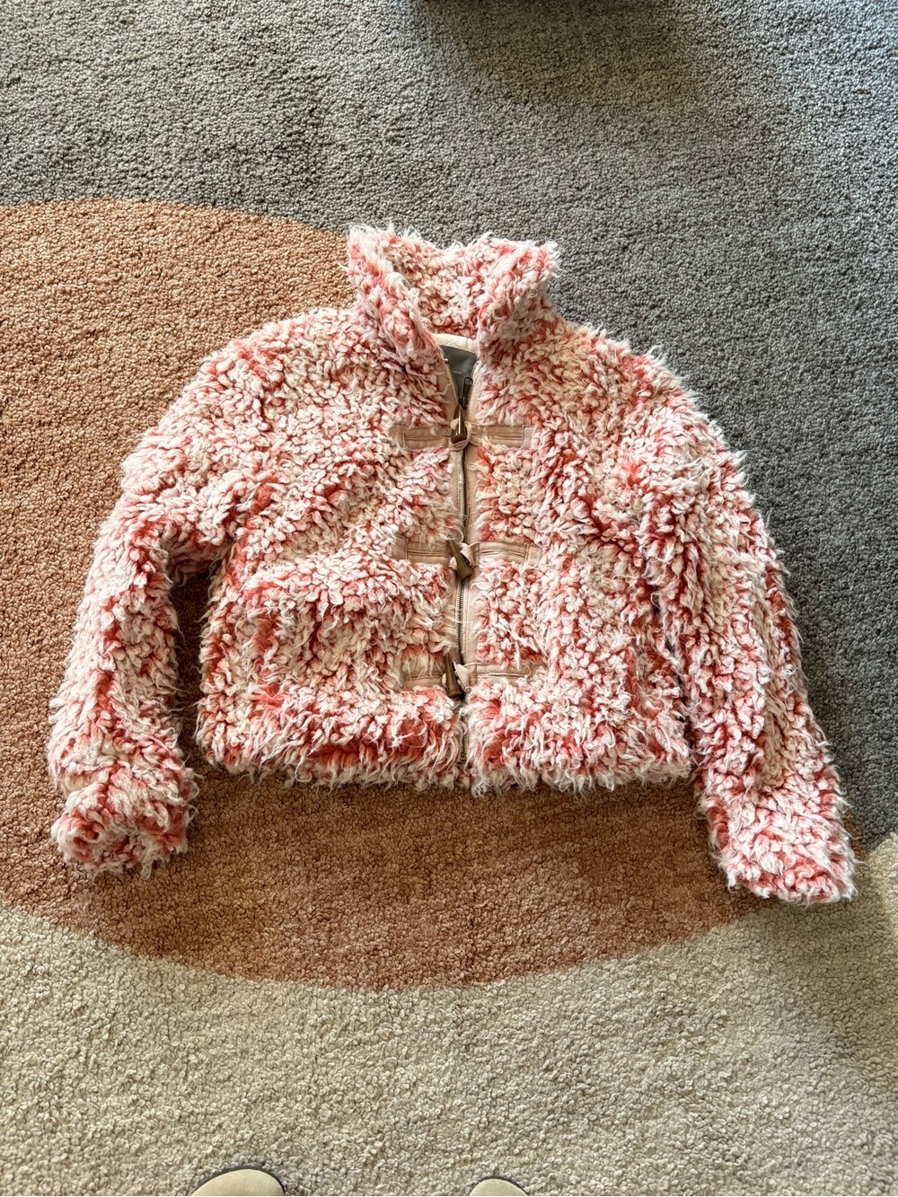 Anthropologie Cropped Teddy Faux Fur Funnel Neck Toggle Buttons #cottage #boho